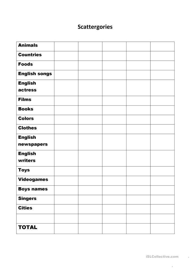 scattergories printable sheets