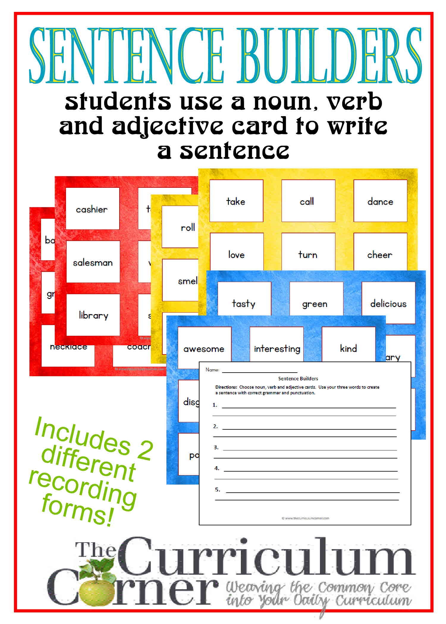 Sentence Builder Cards - The Curriculum Corner 4-5-6 - Free Printable Noun Picture Cards