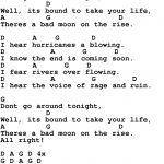 Song Lyrics With Guitar Chords For Bad Moon Rising | Sheet Music   Free Printable Song Lyrics With Guitar Chords