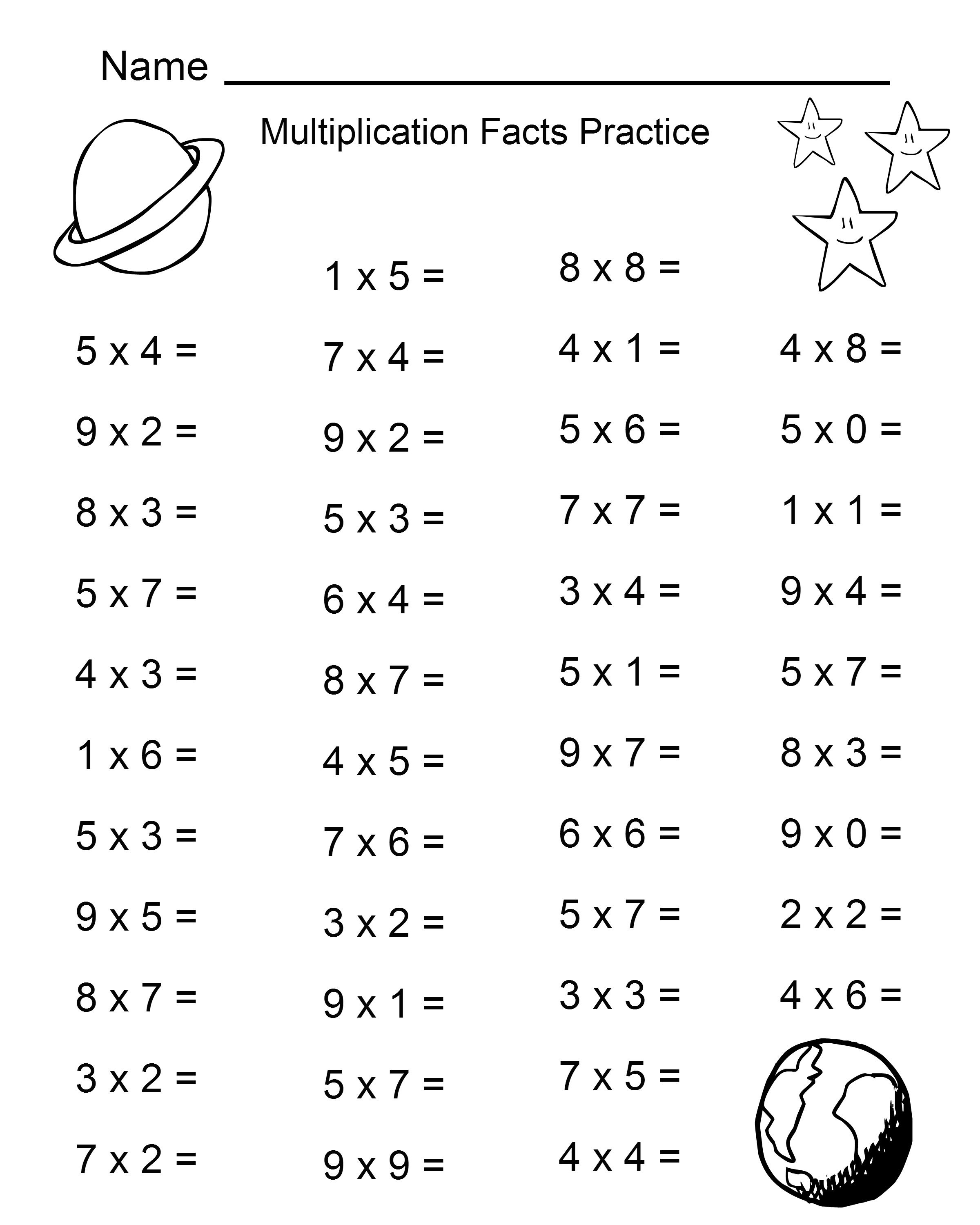 Space Theme - 4Th Grade Math Practice Sheets - Multiplication Facts - Free Printable Multiplication Worksheets For 4Th Grade