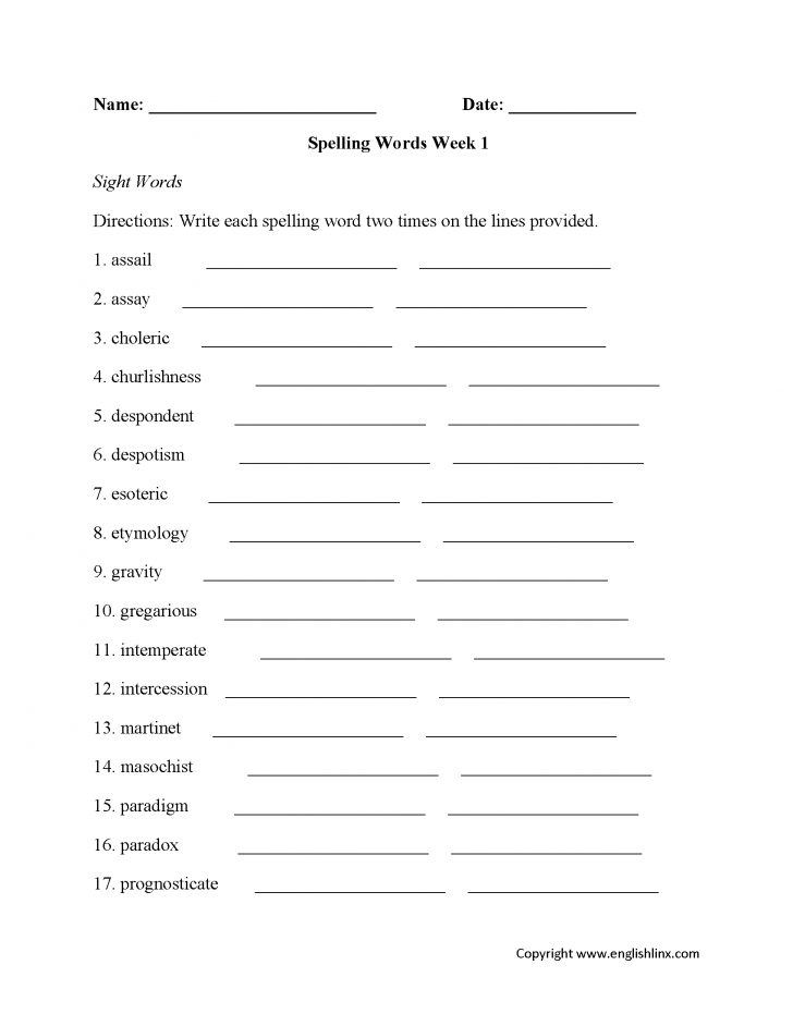 Free Printable Spelling Worksheets For Adults