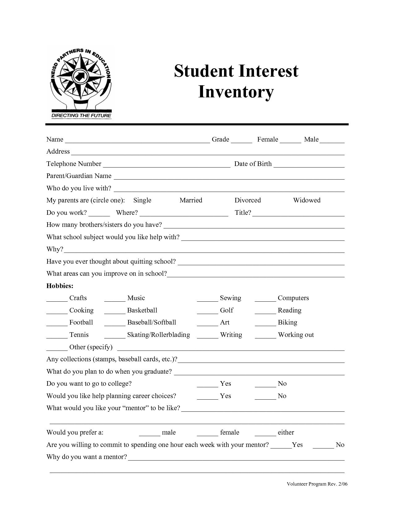 Printable Career Interest Survey For High School Students Free 