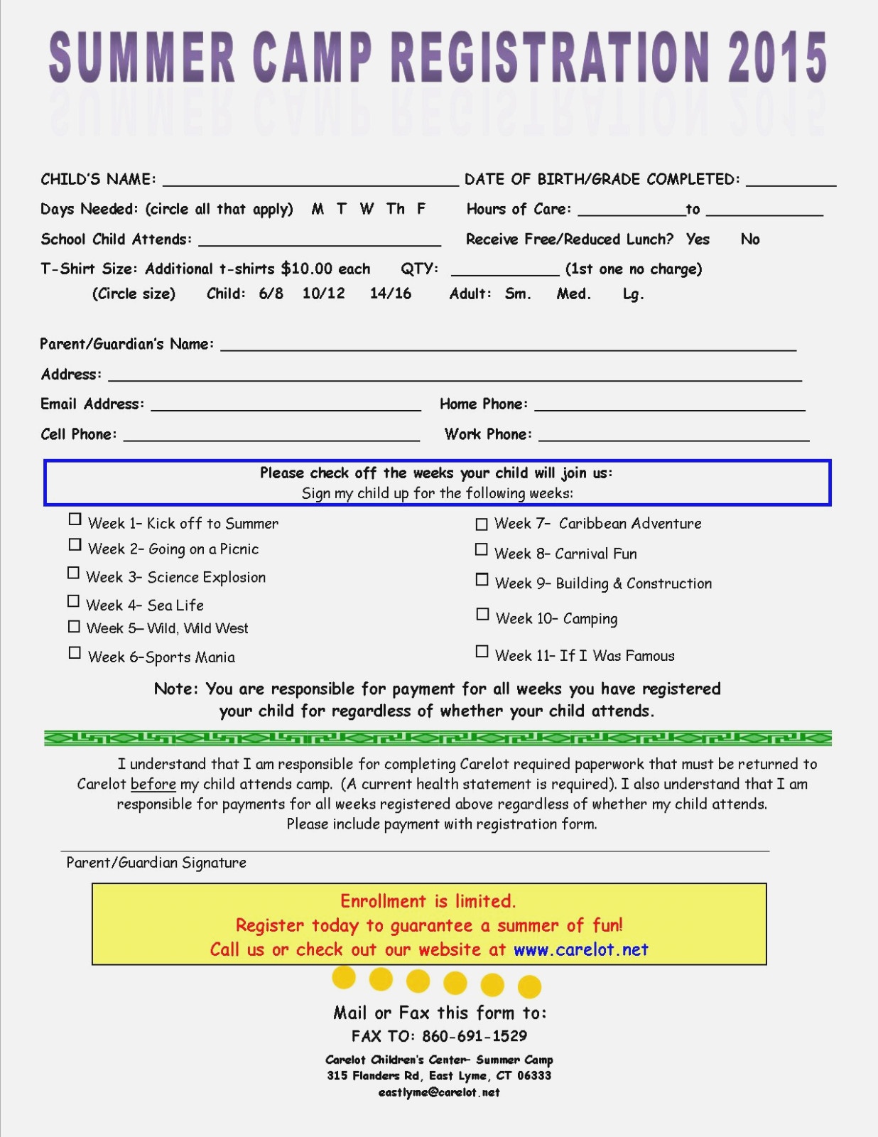 Summer Camp Registration Form Template Word