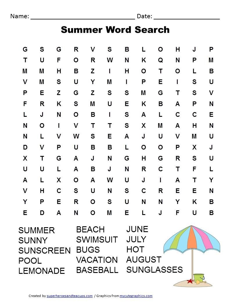 Summer Word Search Free Printable | Games | Summer Words, Activity - Word Search Free Printables For Kids