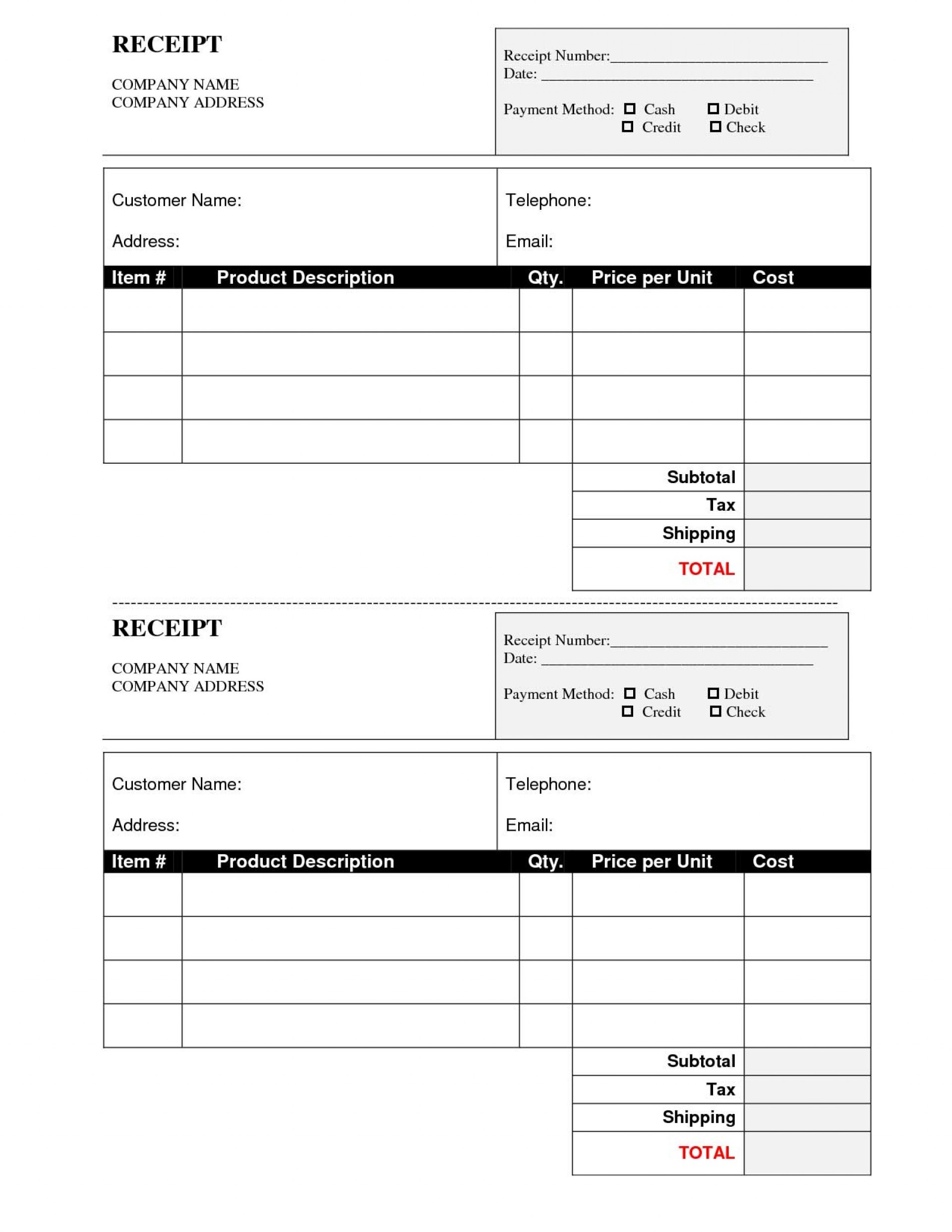 Sales Receipt List Template