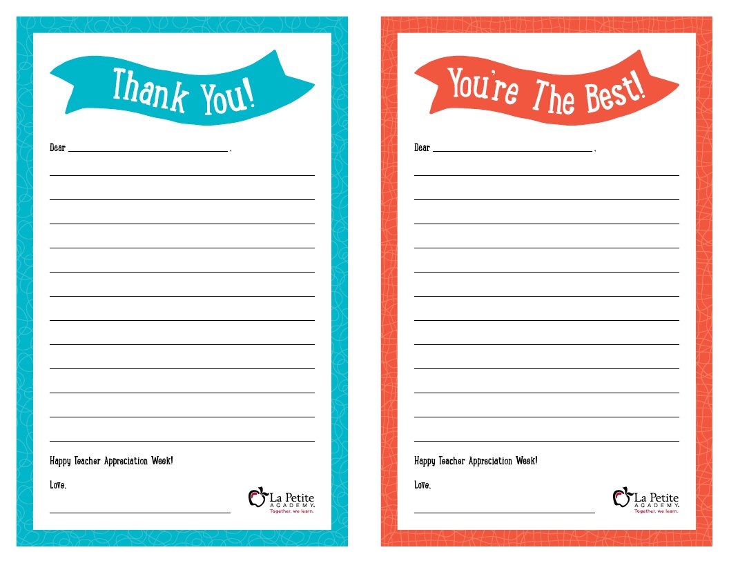 Teacher Appreciation Week – Free Printable “Thank You” Notes | La - Thank You Teacher Printables Free