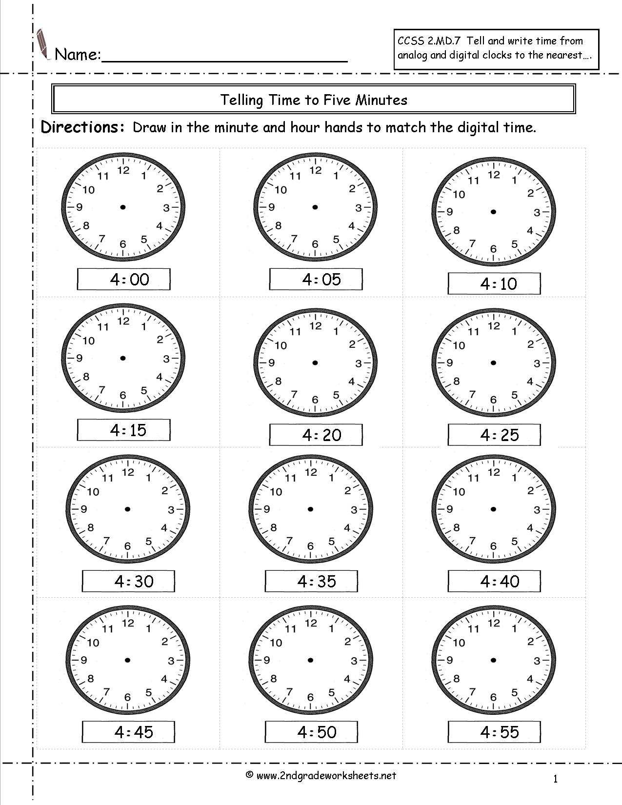 Telling And Writing Time Worksheets - Free Printable Telling Time Worksheets