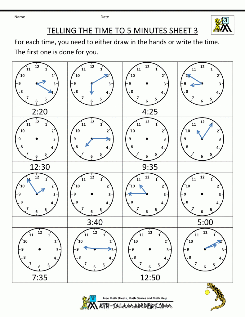 Telling Time Clock Worksheets To 5 Minutes - Free Printable Telling Time Worksheets