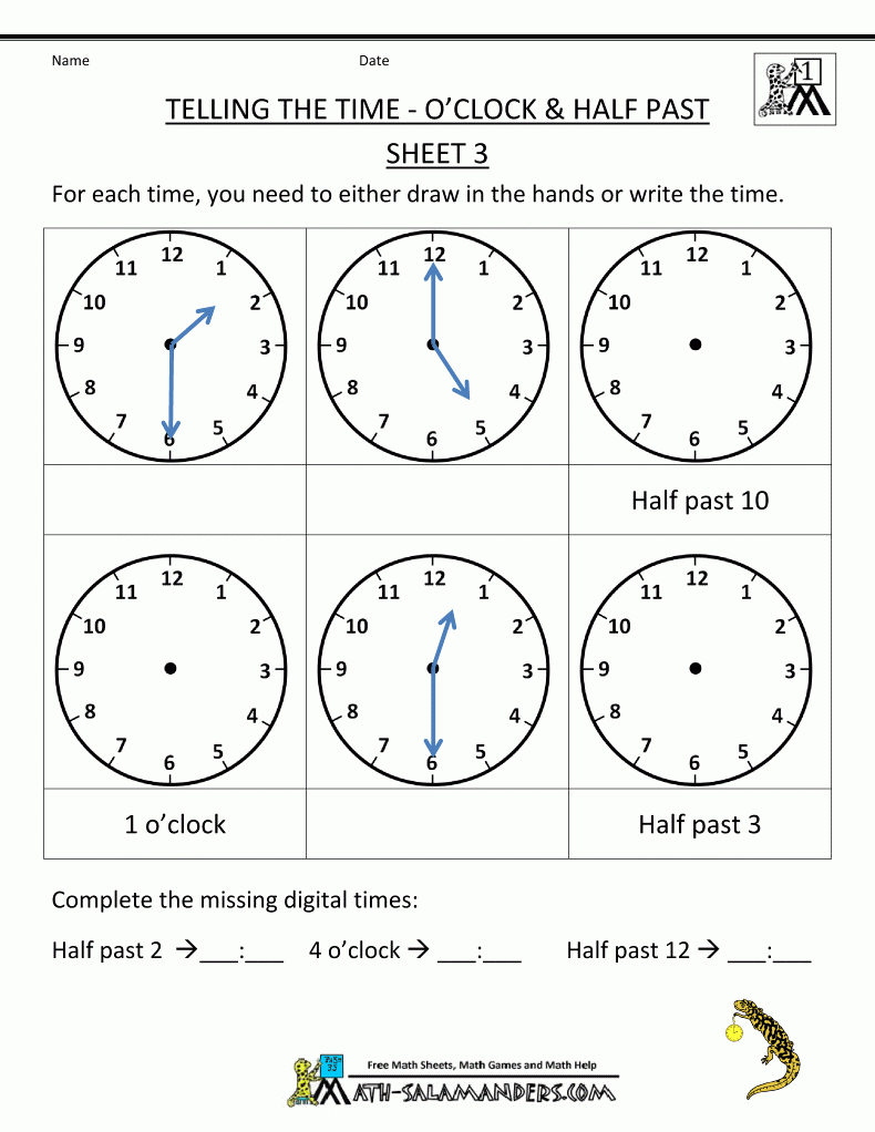 Telling Time Worksheets - O&amp;#039;clock And Half Past - Free Printable Telling Time Worksheets
