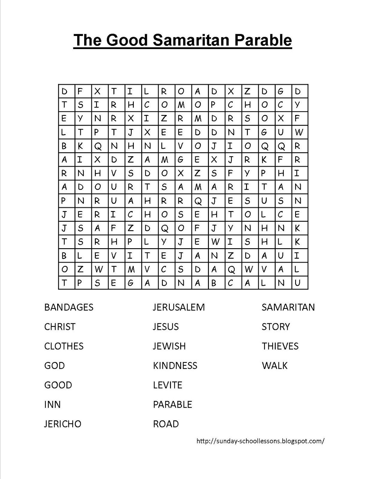 The Good Samaritan Crossword Puzzle (Free Printable) - Parables - Sunday School Activities Free Printables