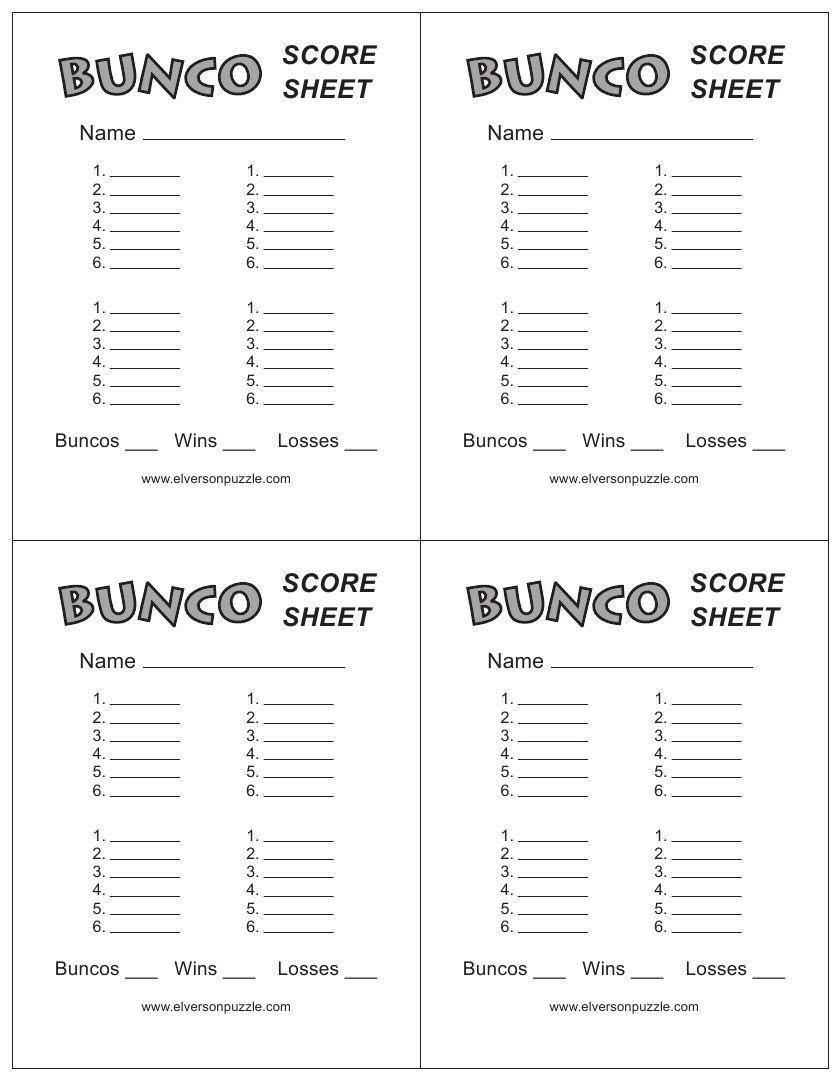 Printable Bunco Score Sheets