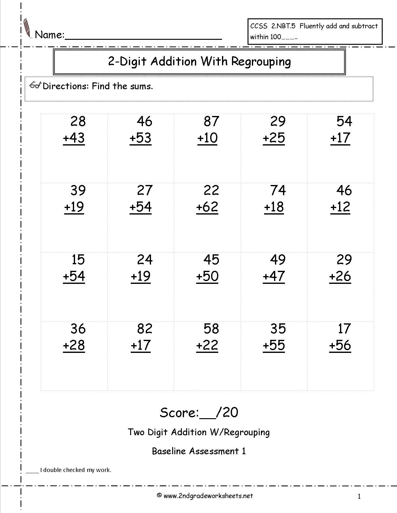 Two Digit Addition With Regrouping Assessment | Love To Learn - Free Printable Double Digit Addition And Subtraction Worksheets