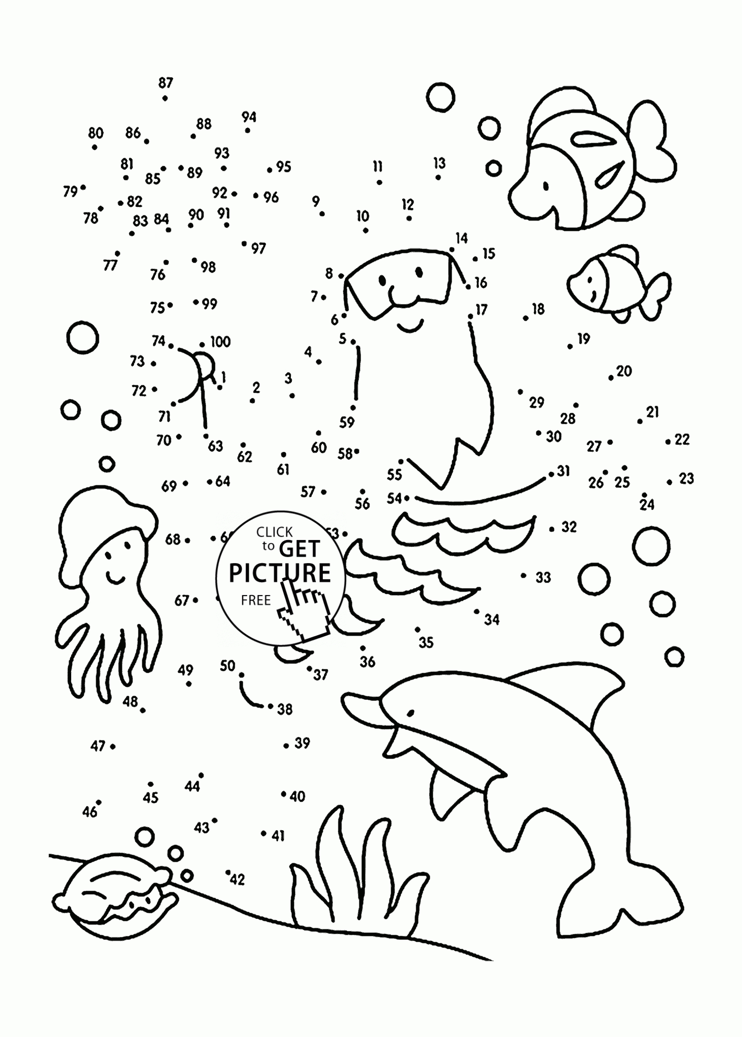 Undersea Dot To Dot Coloring Pages For Kids, Connect The Dots - Free Dot To Dot Printables