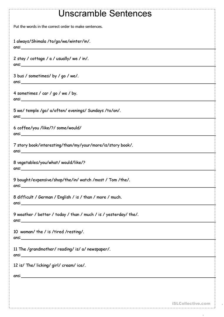 Free Printable Scrambled Sentences Worksheets Free Printable