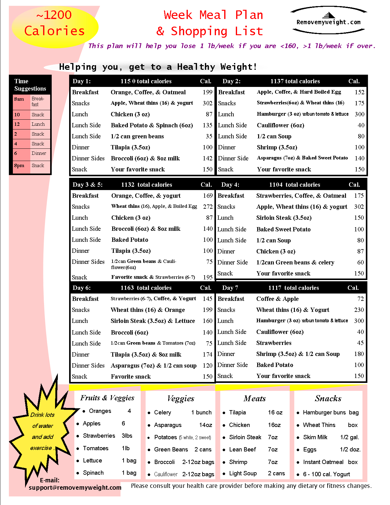 Updated! 1200 Calories A Day To Lose Weight, Printable Menu - Free Printable Meal Plans For Weight Loss