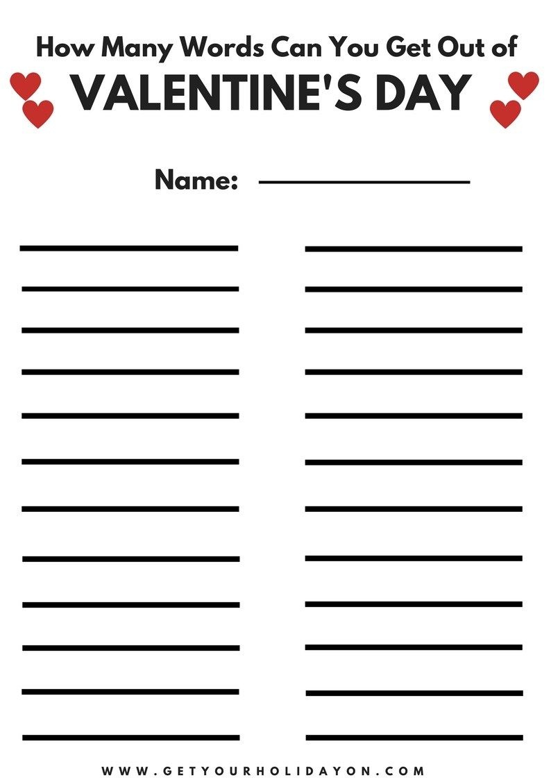 Valentine&amp;#039;s Day Word Game Free Printable | Hooray For A Holiday &amp;amp; A - Free Printable Valentine Word Games