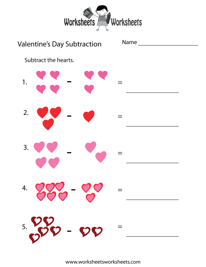 Valentine&amp;#039;s Worksheets Free | Valentine&amp;#039;s Day Subtraction Worksheet - Free Printable Valentine Worksheets For Preschoolers