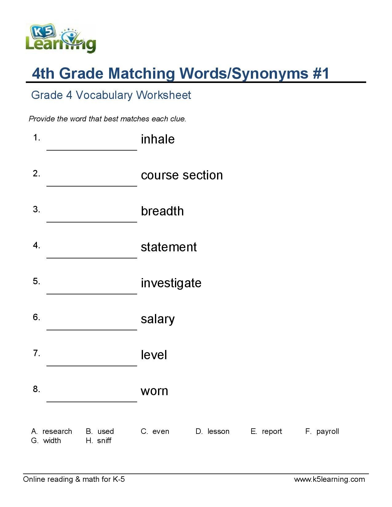 Visit K5Learning For #worksheets About #vocabulary, #fourthgrade - K5 Learning Free Printable Worksheets