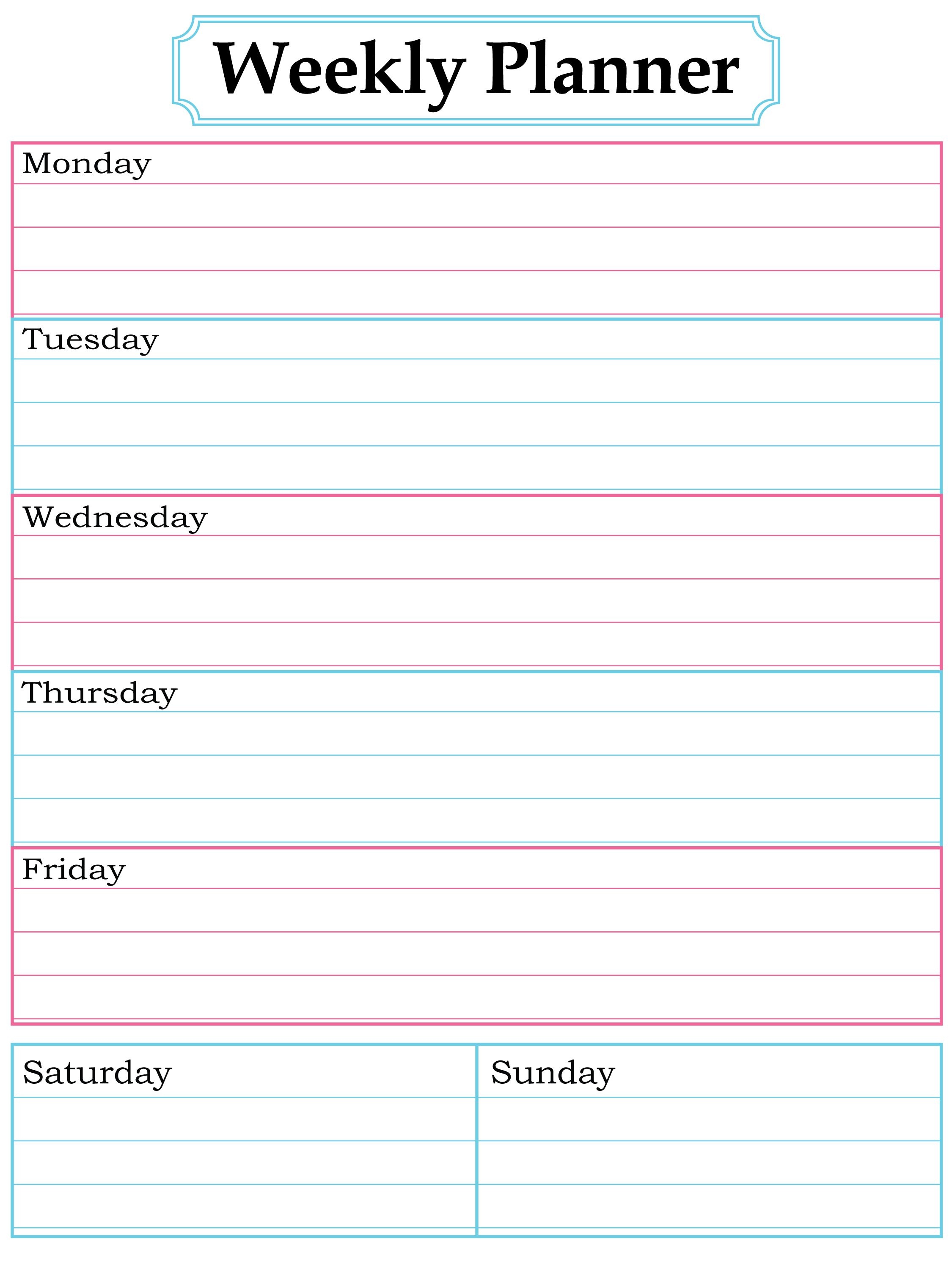 Weekly Planner Printable. Nice, Simple, Clean Lines. | School - Free Printable School Agenda Templates