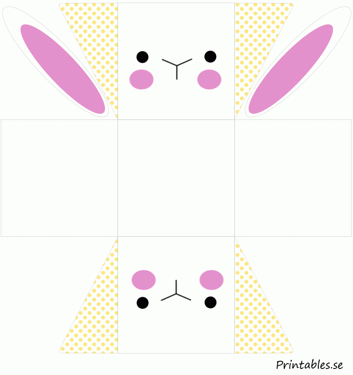 White Easter Basket (Box) With Simple Easter Bunny And Yellow Dots - Free Printable Easter Baskets