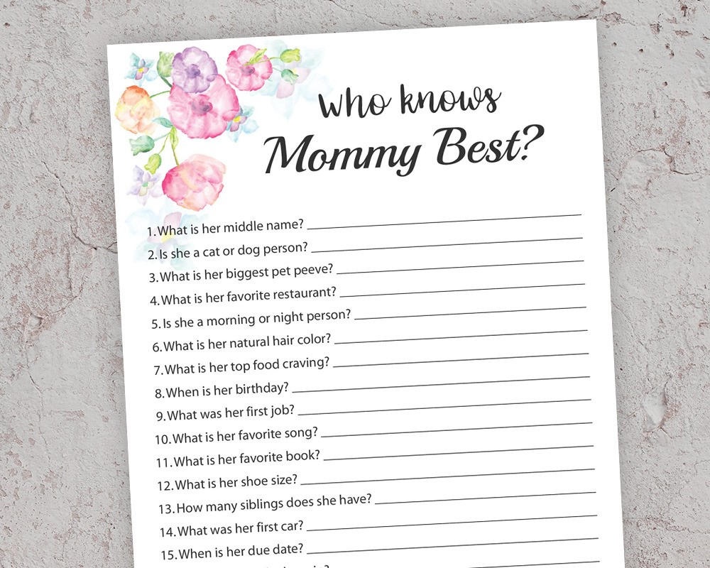 Who Knows Mommy Best Printable Baby Shower How Well Do You | Etsy - Who Knows Mommy And Daddy Best Free Printable