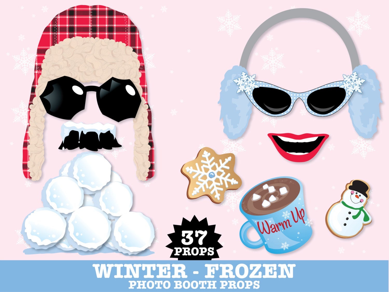 Winter Frozen Photo Booth Props - Frozen Party, Christmas Party, Hot - Free Printable Frozen Photo Booth Props