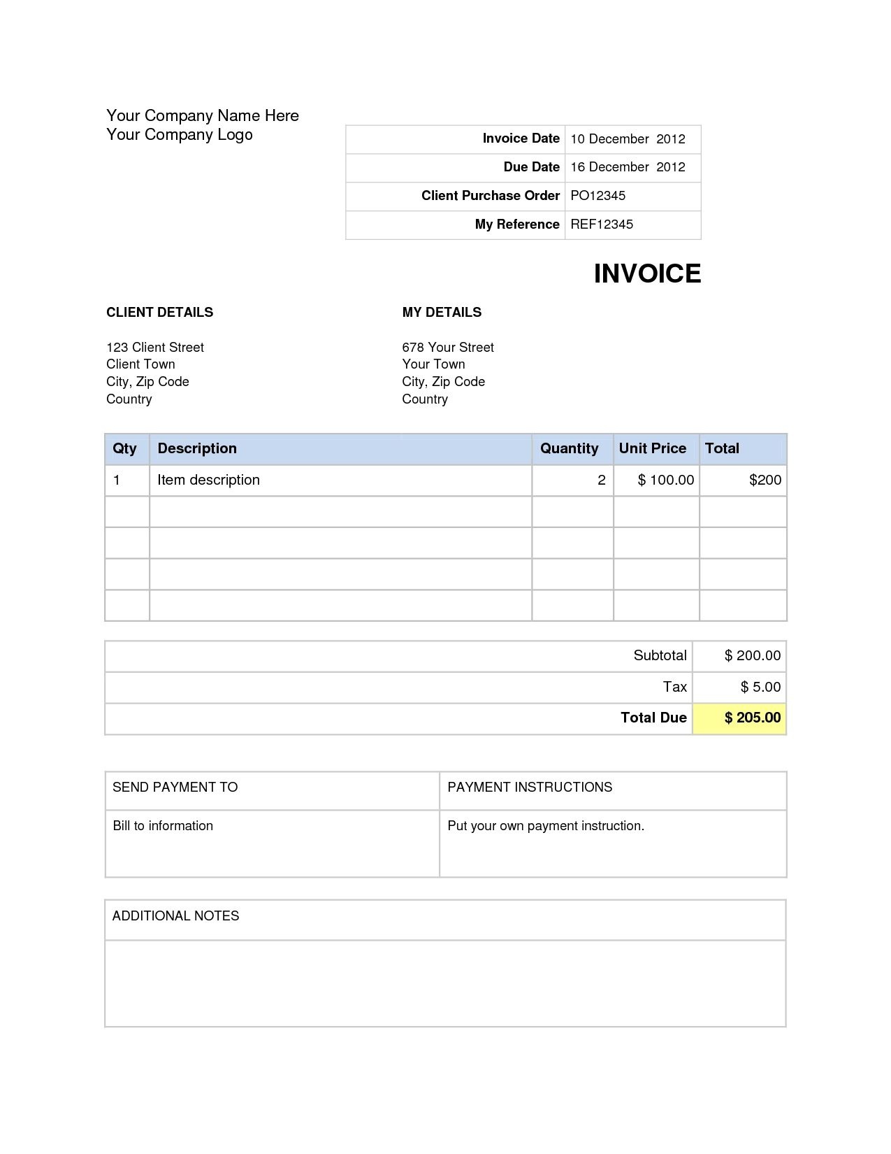 Word Document Invoice Template Blank Invoice Template Word Doc House - Invoice Templates Printable Free Word Doc