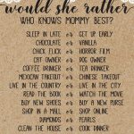 Would She Rather, Who Knows Mommy Best, Baby Shower Game, Rustic   Who Knows Mommy And Daddy Best Free Printable