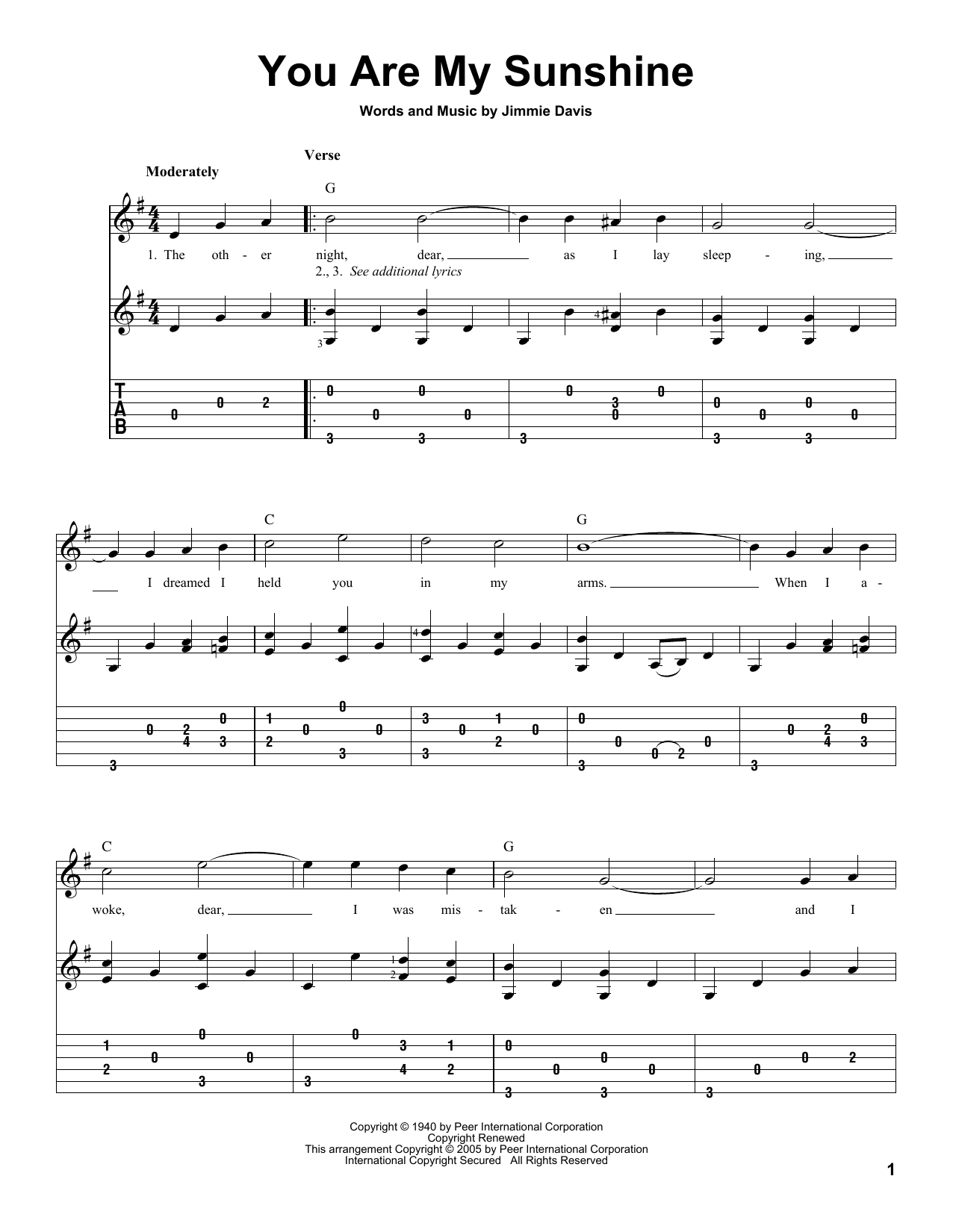 You Are My Sunshine Sheet Music Notes, Jimmie Davis Chords - Free Printable Piano Sheet Music For You Are My Sunshine