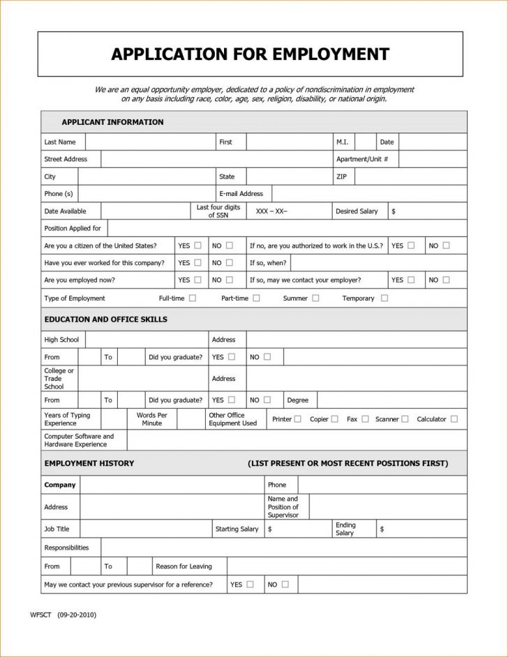Free Printable Application For Employment Template