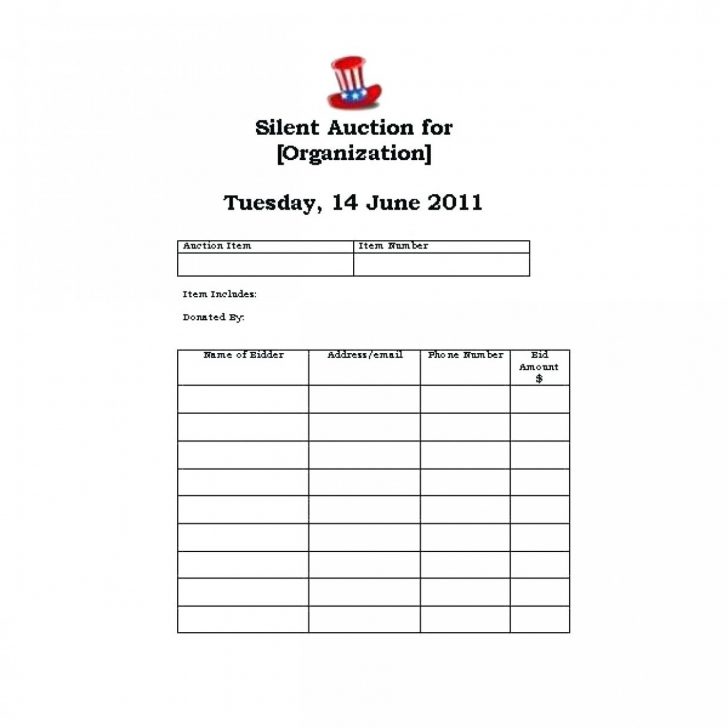 Free Printable Silent Auction Bid Sheets