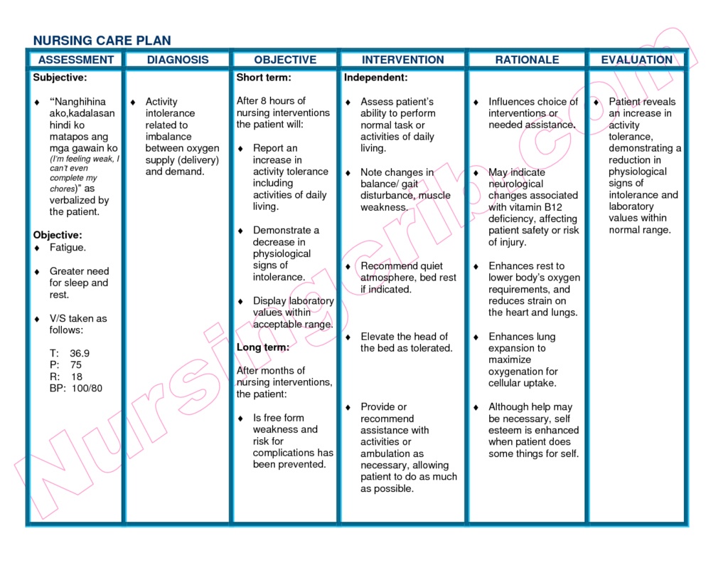 Free Printable Blank Nursing Care Plan | Free Printable