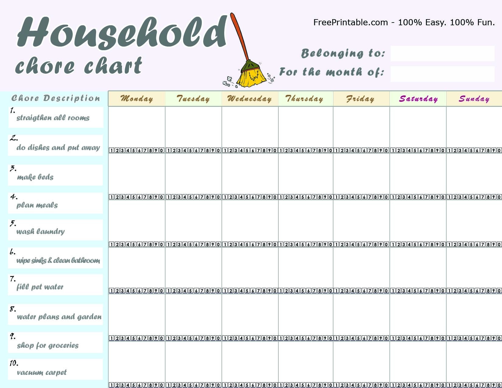 11-12 Chore Chart For Multiple Kids | 14Juillet2009 - Free Printable Chore Charts For Multiple Children