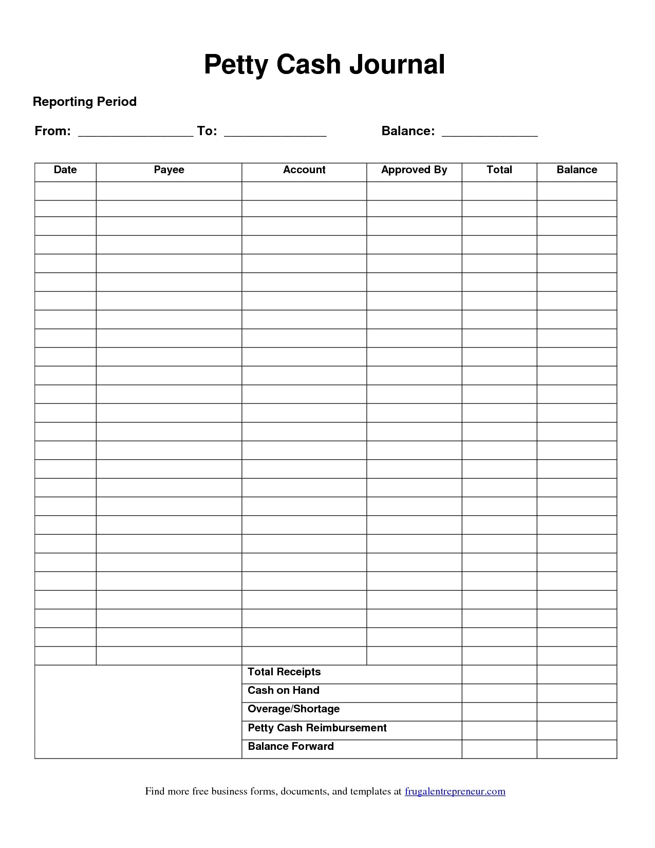 Free Printable Petty Cash Template