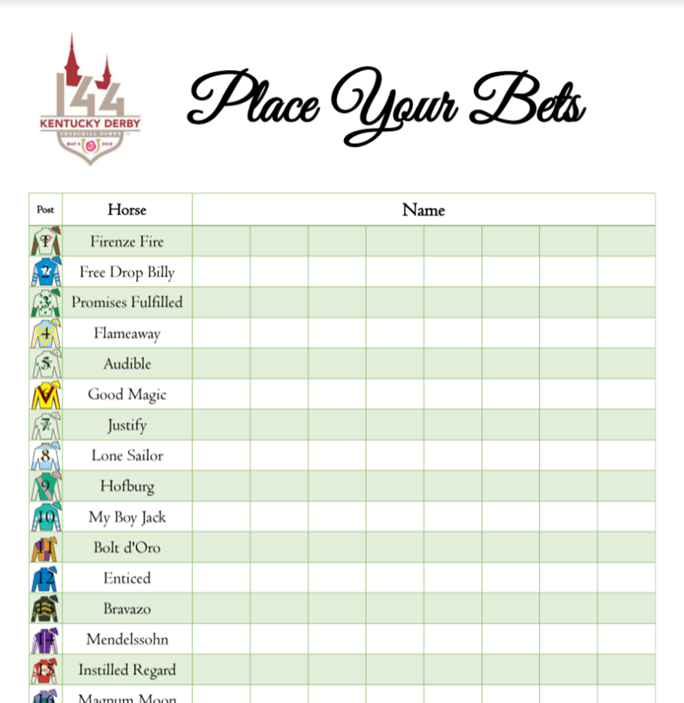 2018 Kentucky Derby Party Free Betting And Horse Profile Printables - Free Kentucky Derby Printables