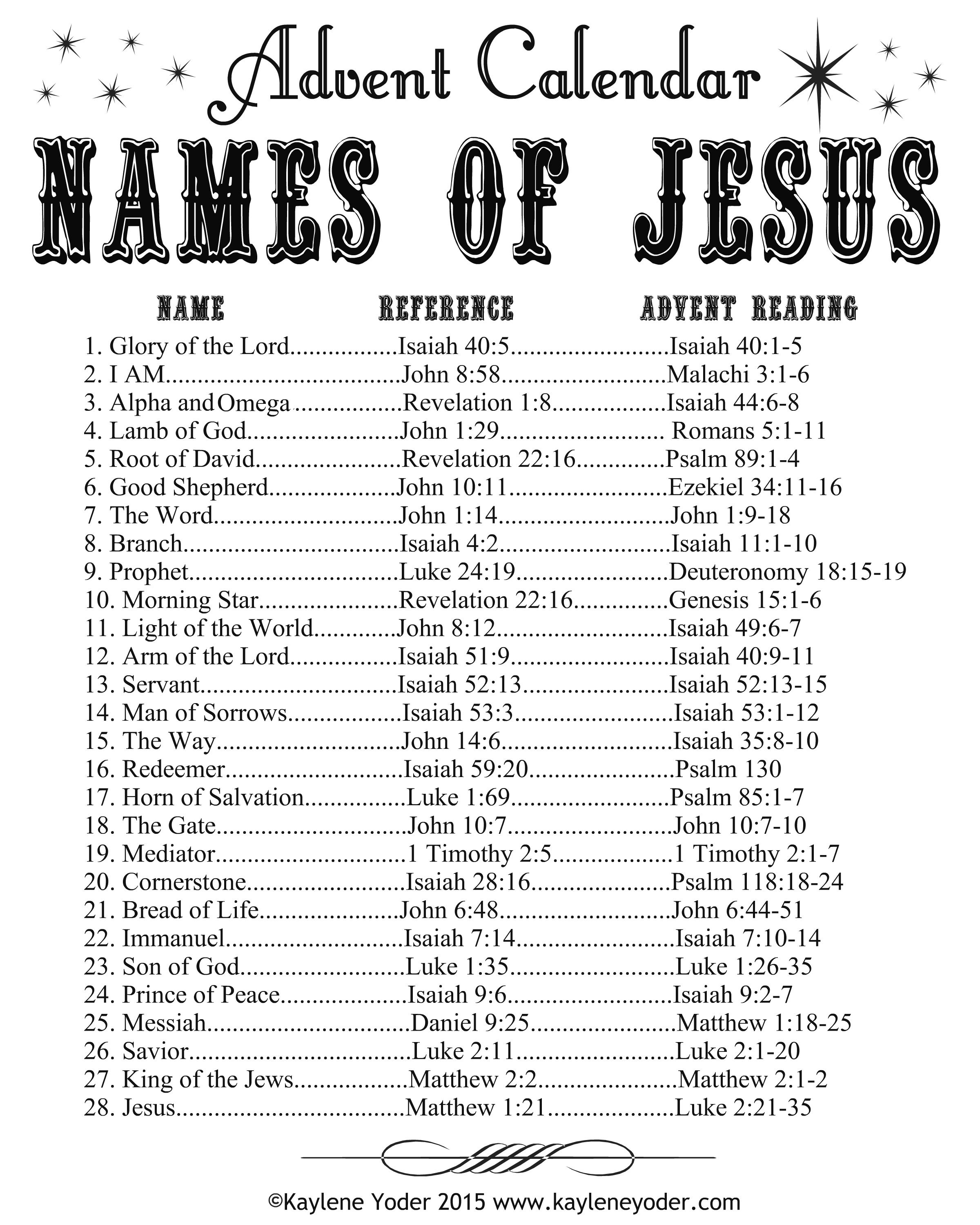 28 Names Of Jesus {Plus Free Advent Calendar} | Inspirational Quotes - Free Printable Names Of God