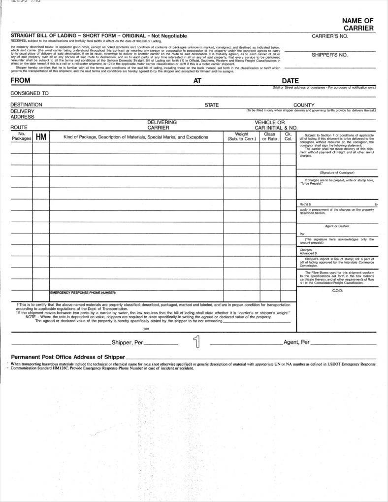 29+ Bill Of Lading Templates - Free Word, Pdf, Excel Format - Free Printable Straight Bill Of Lading