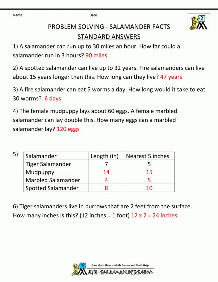 Free Printable Math Word Problems For 2Nd Grade