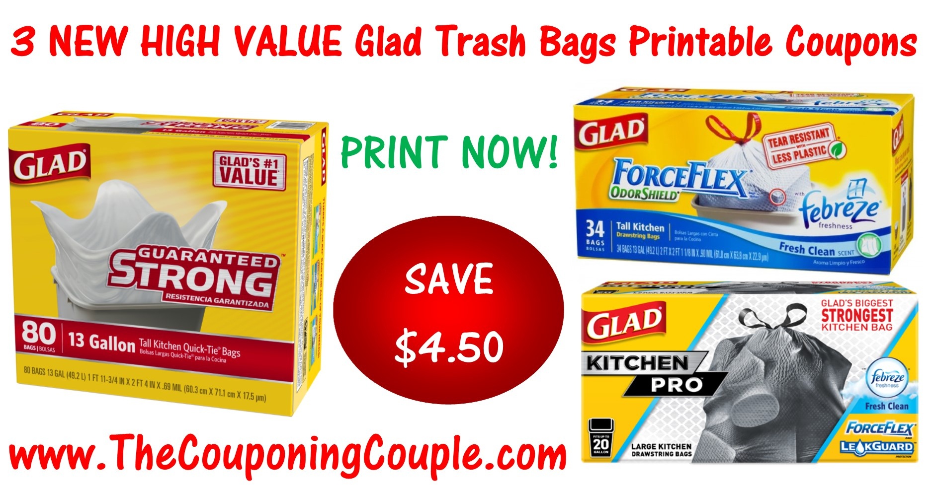 3 New Glad Trash Bag Printable Coupons ~ Save $4.50! - Free Printable Coupons For Trash Bags