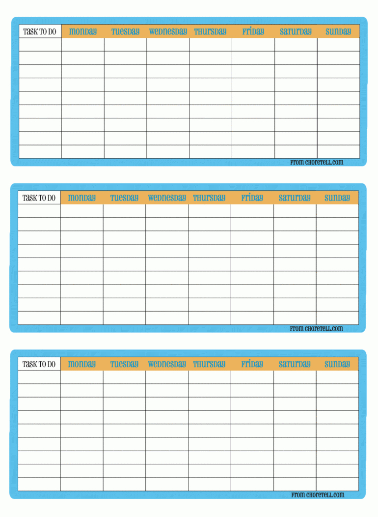 3-Up Printable Weekly Chore Charts - Free Printable Downloads From - Free Printable Charts And Lists