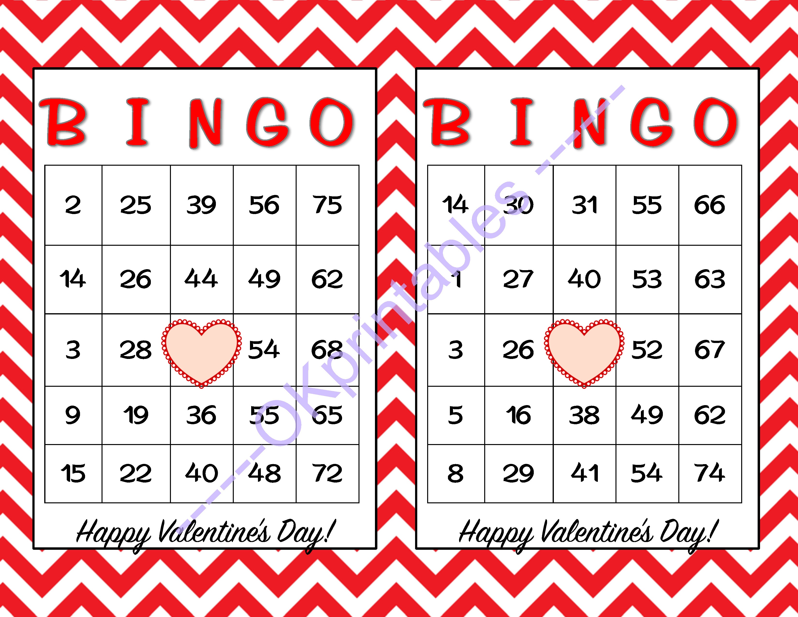 30 Happy Valentines Day Bingo Cards -Okprintables On Zibbet - Free Printable Bingo Cards Random Numbers