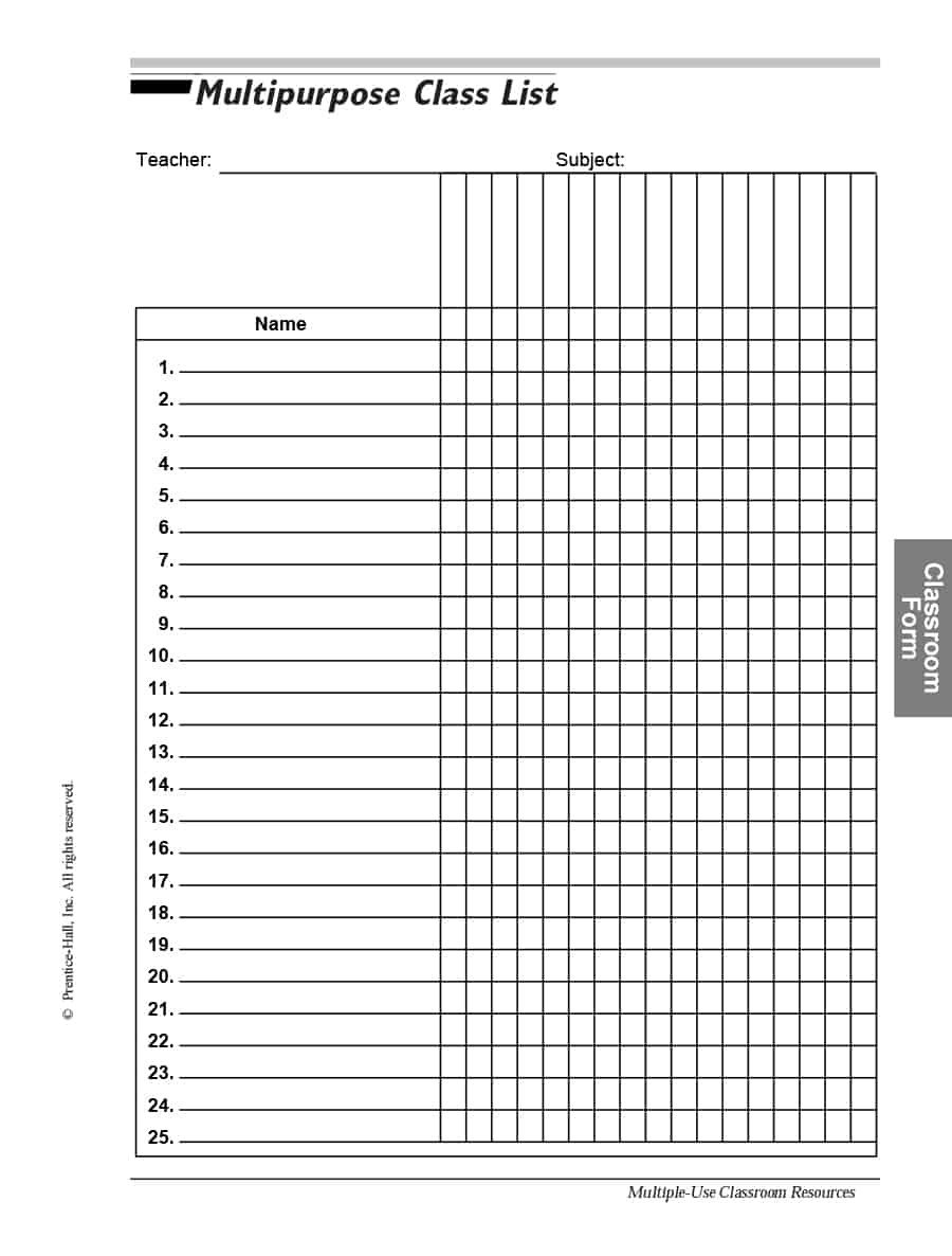 37 Class Roster Templates [Student Roster Templates For Teachers] - Free Printable Class List Template For Teachers