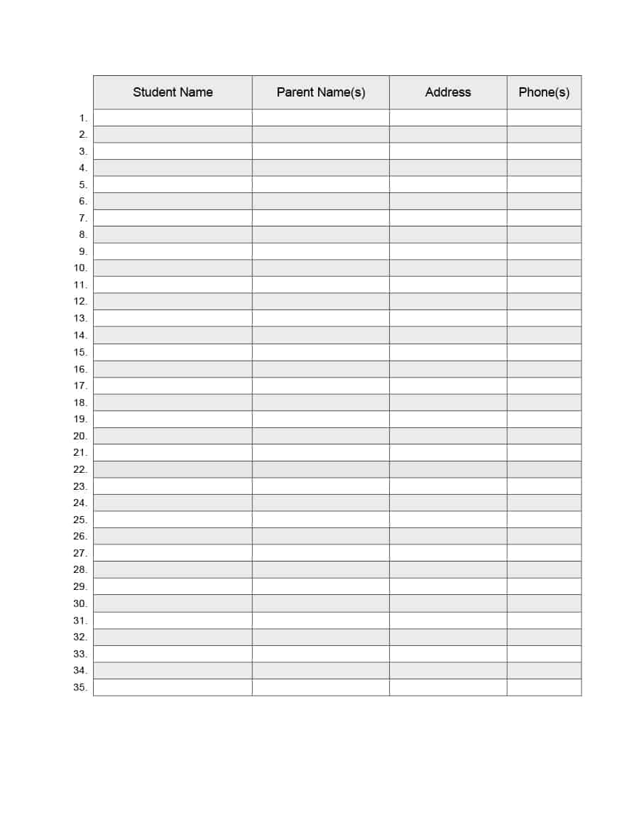 37 Class Roster Templates [Student Roster Templates For Teachers] - Free Printable Class List Template For Teachers
