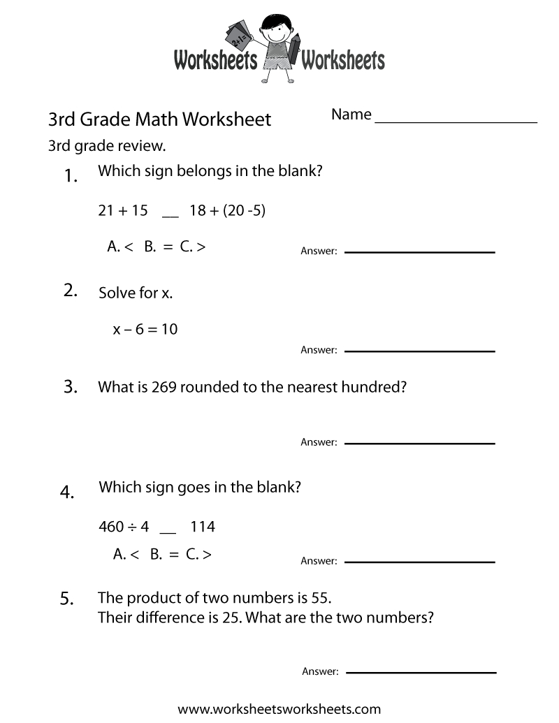 3Rd Grade Math Review Worksheet - Free Printable Educational - Free Printable Worksheets For 3Rd Grade