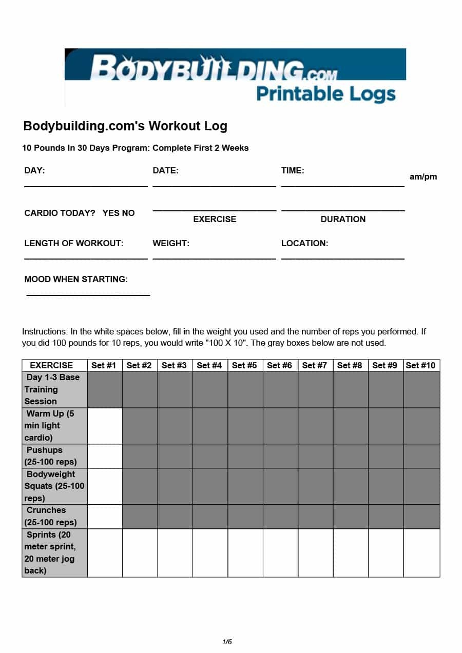 40+ Effective Workout Log &amp;amp; Calendar Templates ᐅ Template Lab - Free Printable Workout Plans