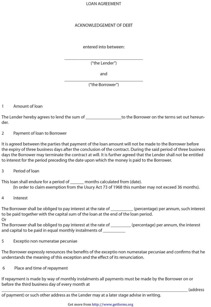 40+ Free Loan Agreement Templates [Word &amp;amp; Pdf] ᐅ Template Lab - Free Printable Personal Loan Forms