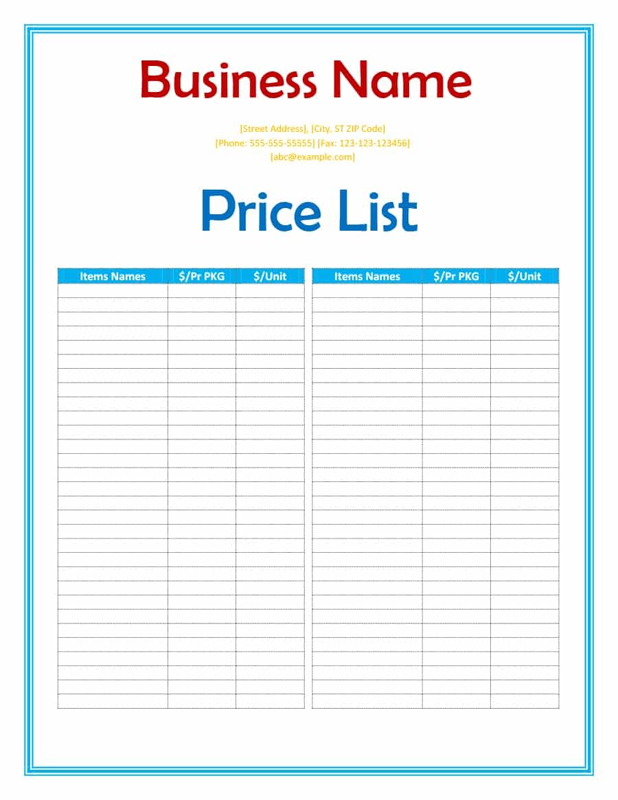 40 Free Price List Templates (Price Sheet Templates) ᐅ Template Lab - Printable Checklist Template Free