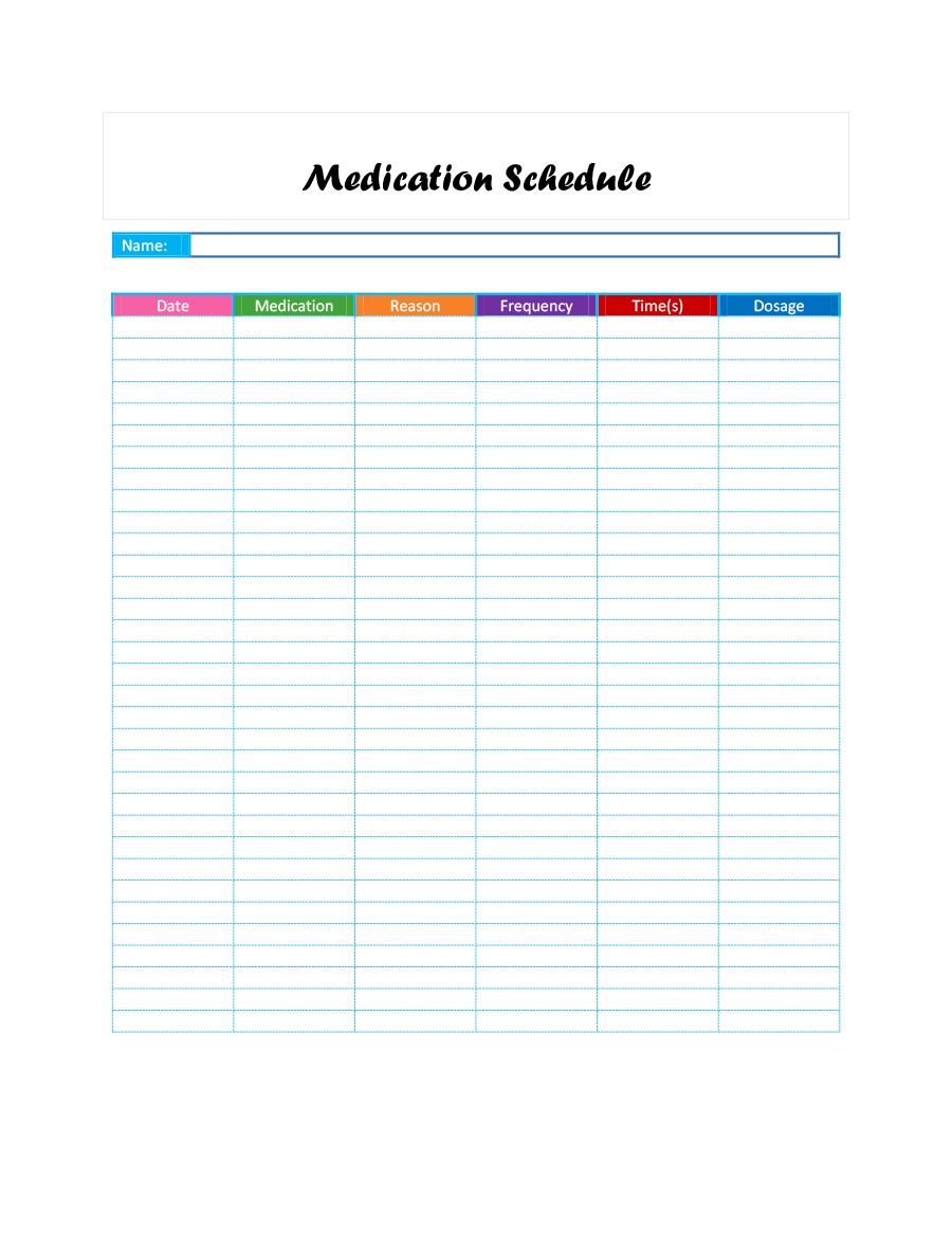 40 Great Medication Schedule Templates (+Medication Calendars) - Free Printable Daily Medication Schedule