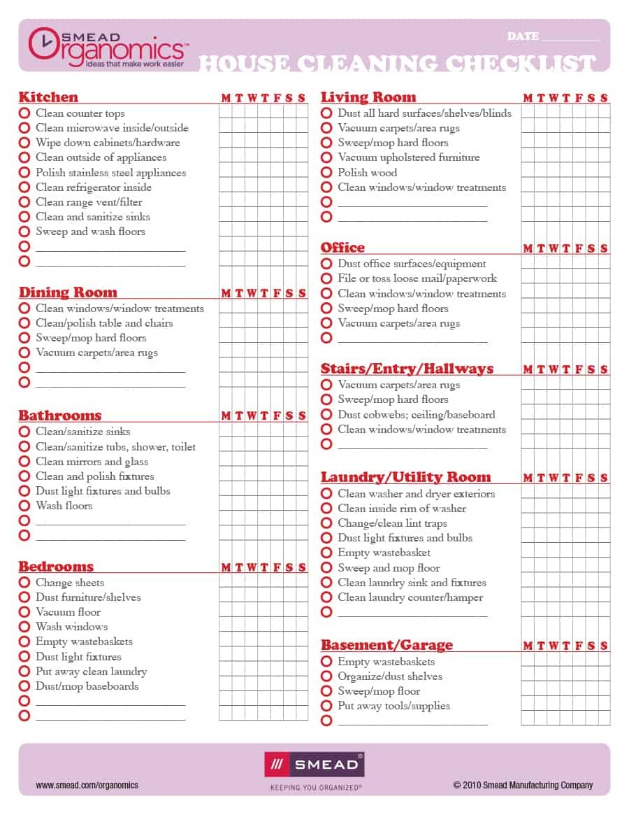 40 Printable House Cleaning Checklist Templates ᐅ Template Lab - Free Printable Cleaning Schedule Template