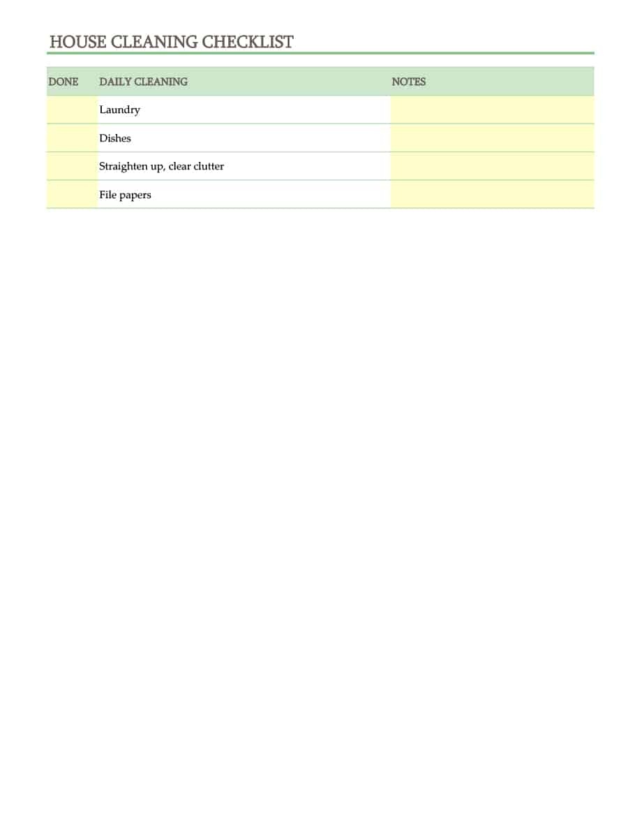 40 Printable House Cleaning Checklist Templates ᐅ Template Lab - Free Printable Daily Cleaning Checklist